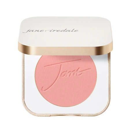 Queen-Be shade of Jane Iredale PurePressed Blush in an elegant white compact.