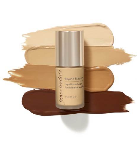 Jane Iredale Beyond Matte Liquid Foundation bottle with pump in frosted glass packaging.
