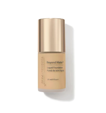 Beyond Matte Liquid Foundation in a sleek frosted glass bottle with precise pump applicator.
