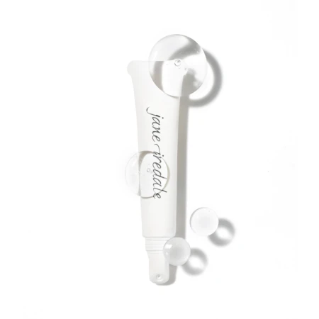 Clear gel lip treatment in a slim white Jane Iredale tube with precise applicator and minimalist branding.
