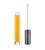 Slim clear glass bottle filled with intense yellow lip serum or oil, with applicator removed beside it.