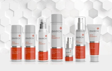 Environ Skin Essentia product line arranged together on a light background.