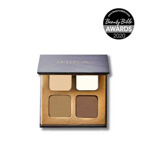 INIKA Organic Brow Palette award image with elegant black packaging and gold logo.