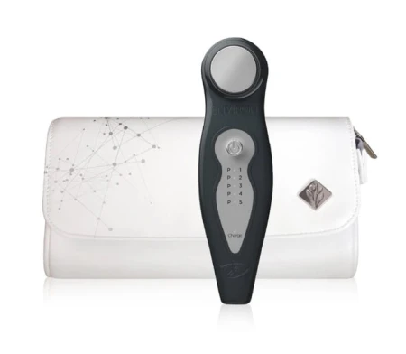 Environ DF Mobile Device lying in front of a white case with geometric pattern.