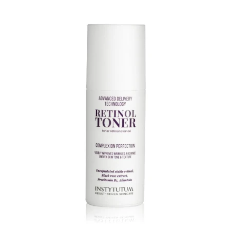 White INSTYTUTUM Retinol Toner bottle with purple and black lettering.