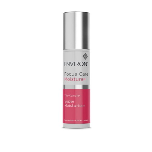 White ENVIRON Super Moisturiser bottle with silver cap and pink-and-white label.