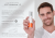 Man holding AVST 3 moisturiser beside a grey panel with product benefits and ingredients.