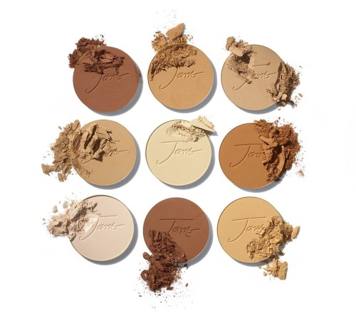 Nine Jane Iredale PurePressed Base mineral foundation refills arranged in a square shade grid.