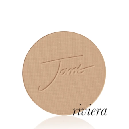 Riviera shade of Jane Iredale PurePressed Base refill in a warm golden peach tone.