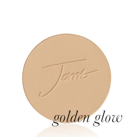 Golden Glow shade of Jane Iredale PurePressed Base refill in a medium warm golden tone.