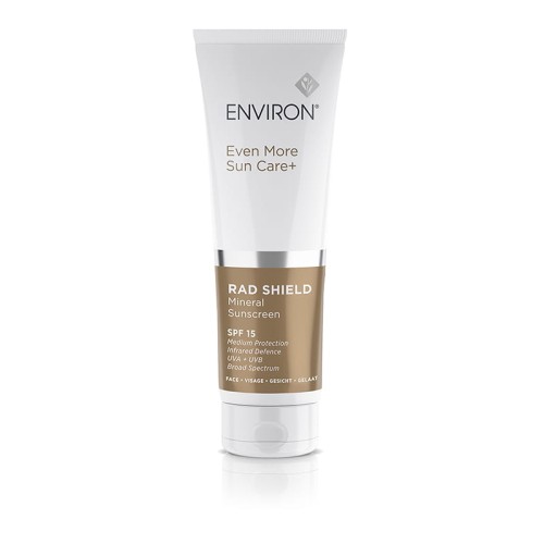 ENVIRON RAD Shield Mineral Sunscreen tube with brown-and-white label for sun protection.