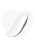 Smooth white eye cream texture spread in an elongated drop shape on a light heart background.