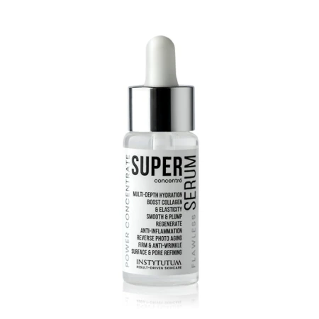 INSTYTUTUM Super Serum glass dropper bottle with silver cap on a white background.