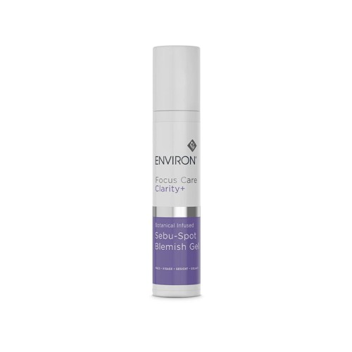 ENVIRON Sebu-Spot Blemish Gel airless applicator bottle with white cap and purple-and-white label.