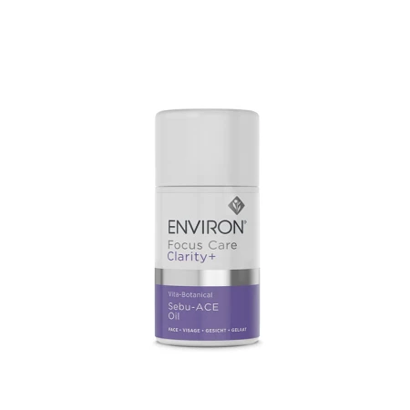 ENVIRON Sebu-ACE Oil white bottle with white cap and purple-and-white label.
