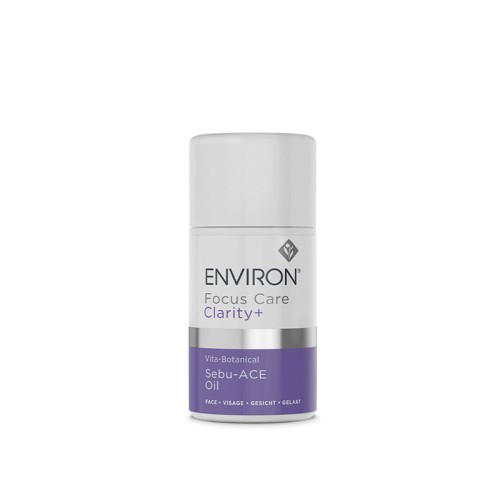 ENVIRON Sebu-ACE Oil white bottle with white cap and purple-and-white label.