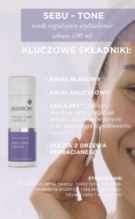 Infographic describing active ingredients in ENVIRON Sebu-Tone Clarifier.