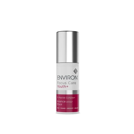 ENVIRON Tri-Peptide Avance Elixir white bottle with silver cap and burgundy-and-white label.