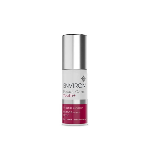 ENVIRON Tri-Peptide Avance Elixir white bottle with silver cap and burgundy-and-white label.