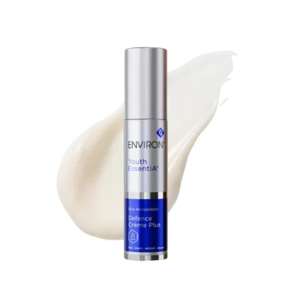 ENVIRON Antioxidant Defence Creme bottle beside a white cream texture swatch.