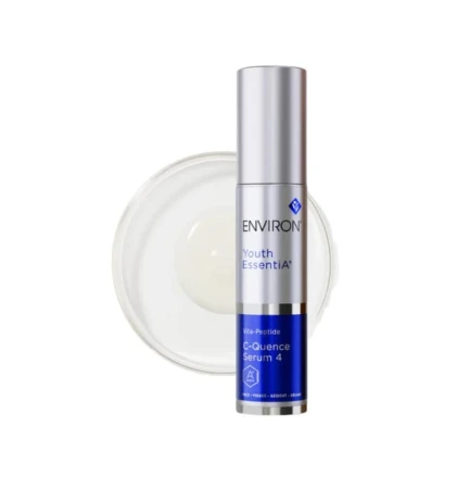 Premium silver pump bottle on a transparent creamy texture swatch.
