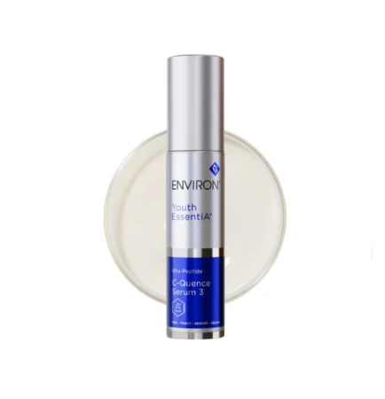 Premium silver pump bottle on a transparent creamy texture swatch.