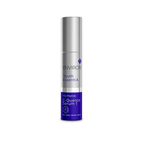 ENVIRON C-Quence Serum 1 35 ml silver bottle with silver cap and navy label.