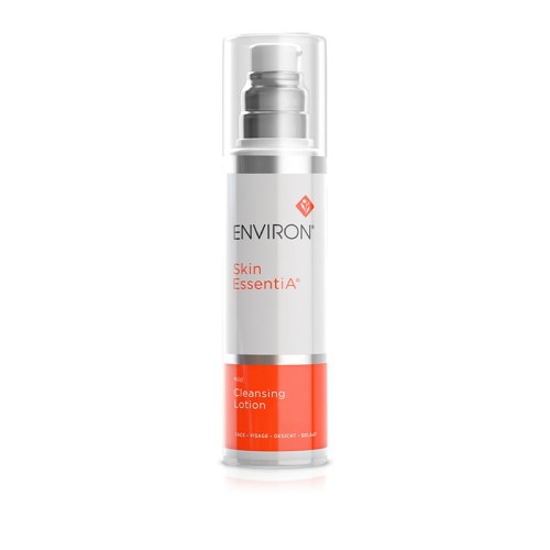 ENVIRON Skin EssentiA Cleansing Lotion white pump bottle for makeup removal and facial cleansing.