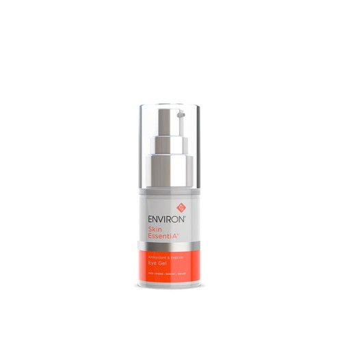 ENVIRON Antioxidant & Peptide Eye Gel white and orange pump bottle with silver cap.