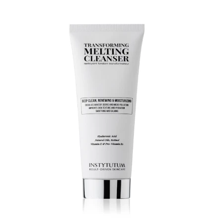 White INSTYTUTUM Transforming Melting Cleanser tube with black lettering and silver detail.