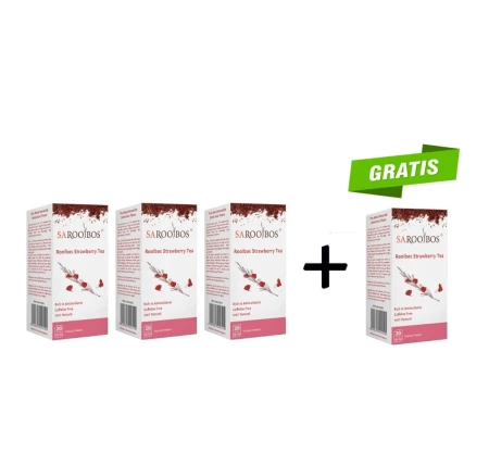 Rooibos Strawberry Tea 3 + 1 FREE set with organic caffeine-free strawberry rooibos tea.