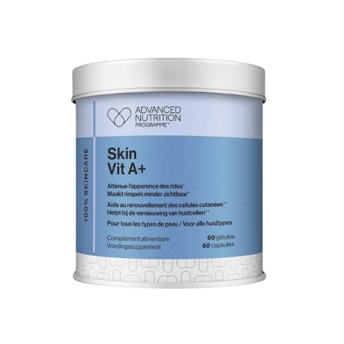White Advanced Nutrition Programme Skin Vit A+ container with 60 capsules containing vitamins A and D.