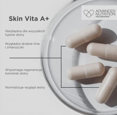 ANP Skin Vit A+ supplement with vitamins A and D for skin-focused support, 60 capsules.