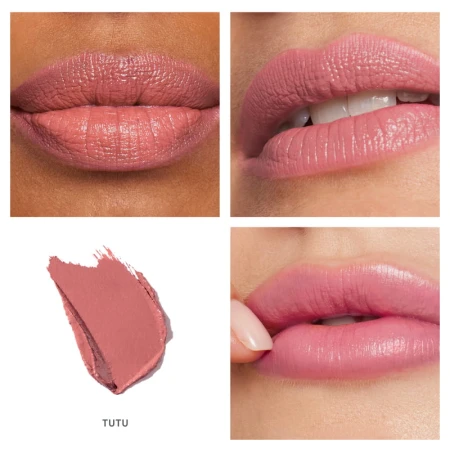 Tutu shade of Jane Iredale ColorLuxe lipstick shown on models with different skin tones.