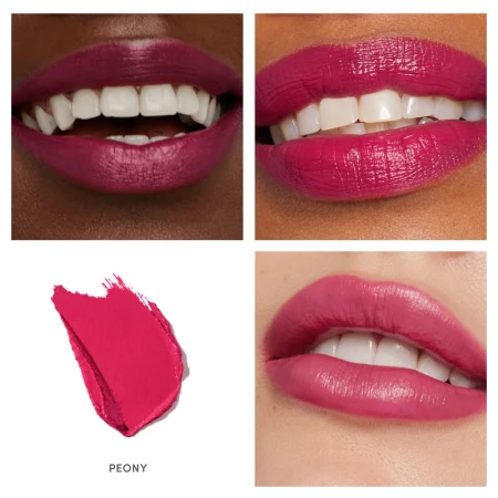 Peony shade of Jane Iredale ColorLuxe lipstick in a vivid saturated pink.