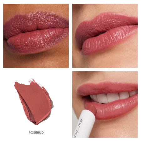 Rosebud shade of Jane Iredale ColorLuxe lipstick in a muted classic rose with warm red note.