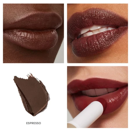 Espresso shade of Jane Iredale ColorLuxe lipstick in a deep coffee-brown tone.