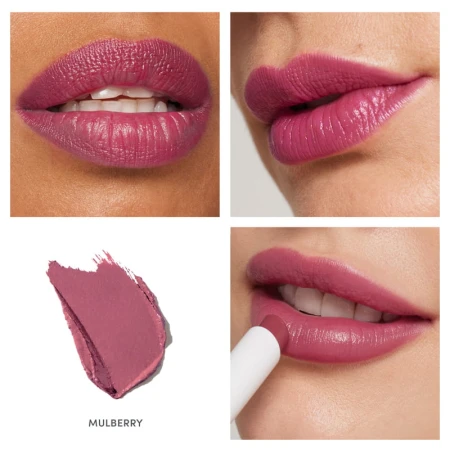 Mulberry shade of Jane Iredale ColorLuxe lipstick in a cool purple-plum rose tone.