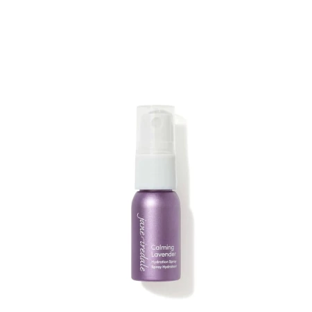 Elegant purple mini Jane Iredale Lavender Hydration Spray bottle with white atomizer, 12 ml, with ECOCERT marking.