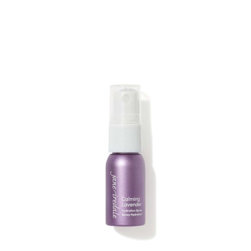 Elegant purple mini Jane Iredale Lavender Hydration Spray bottle with white atomizer, 12 ml, with ECOCERT marking.
