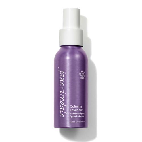 Jane Iredale Lavender Hydration Spray 90 ml purple bottle with white atomizer and ECOCERT marking.