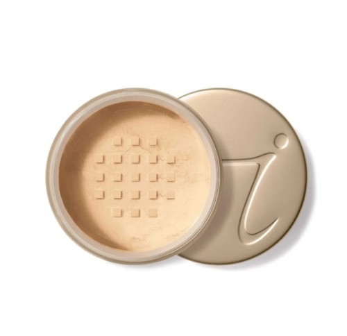 Jane Iredale Amazing Matte Loose Finish Powder jar with gold lid and sifter for controlled dispensing.