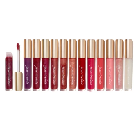Jane Iredale HydroPure Hyaluronic Lip Gloss line with multiple shades and finishes.