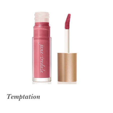 Temptation shade of Jane Iredale Beyond Matte Lip Stain in a warm peachy pink.