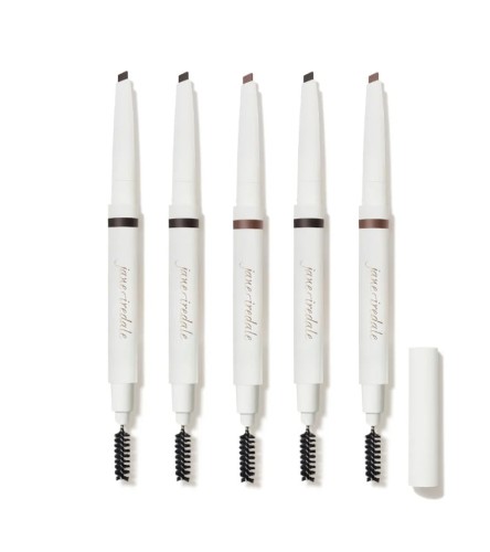 Set of five PureBrow Shaping Pencil brow pencils. Each pencil is dual-ended, with an angled color tip on one side and a spoolie for brushing and styling brows on the other.