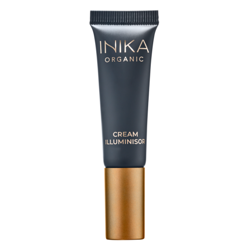 INIKA Organic Cream Illuminisor PINK PEARL tube in dark matte packaging with gold detail.