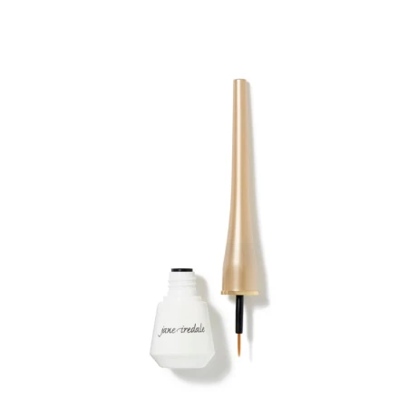 Jane Iredale liquid eyeliner with a thin precise brush, ideal for creating accurate lines, in a slim white and gold package.