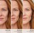 Before-and-after face images showing smoother and more matte-looking skin after primer and makeup.