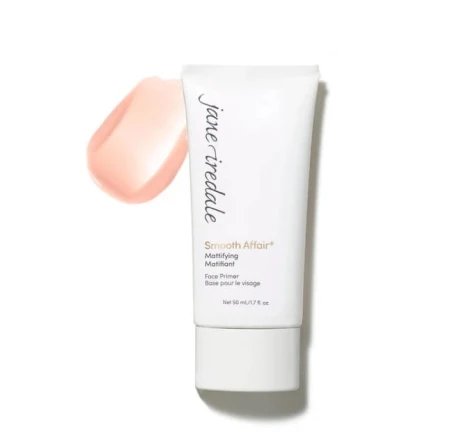 Jane Iredale Smooth Affair Mattifying Face Primer 50 ml tube with pink-toned creamy texture.