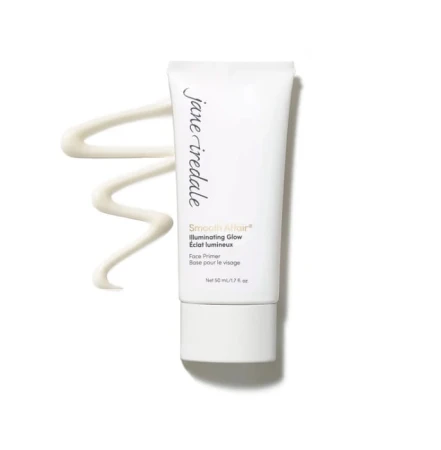 Jane Iredale Smooth Affair Illuminating Glow 50 ml tube with creamy texture shown beside it.